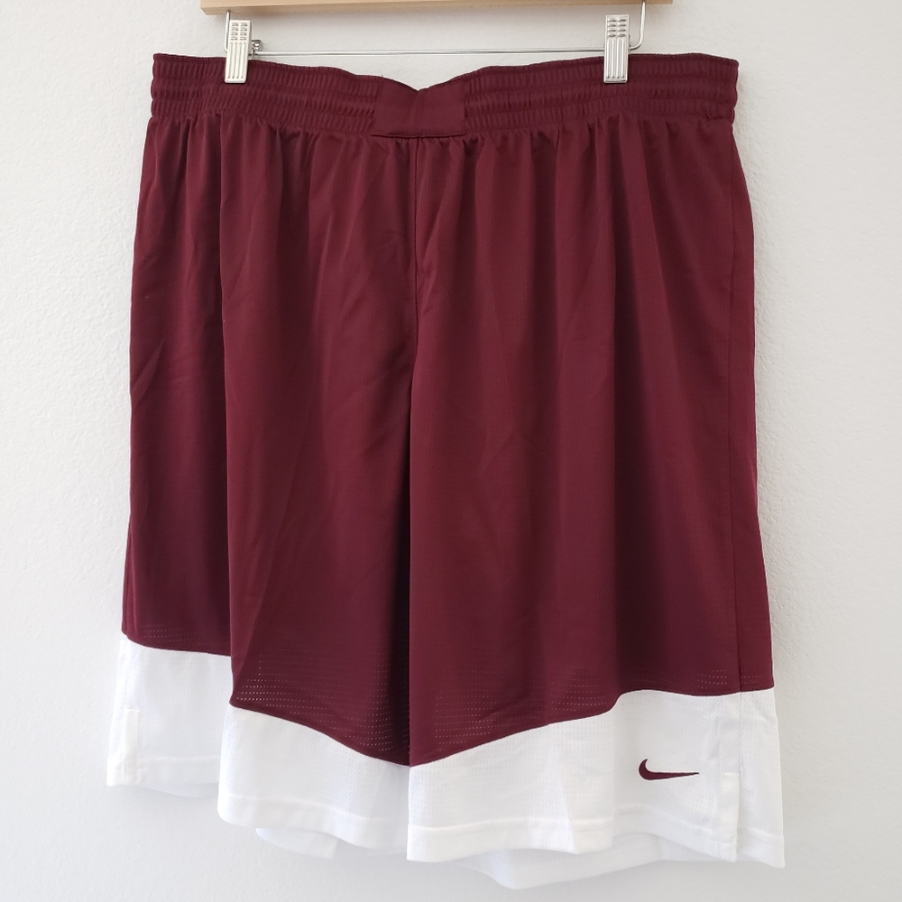 Nike Womens Dri Fit Basketball Shorts Burgundy Red & White XXLT
